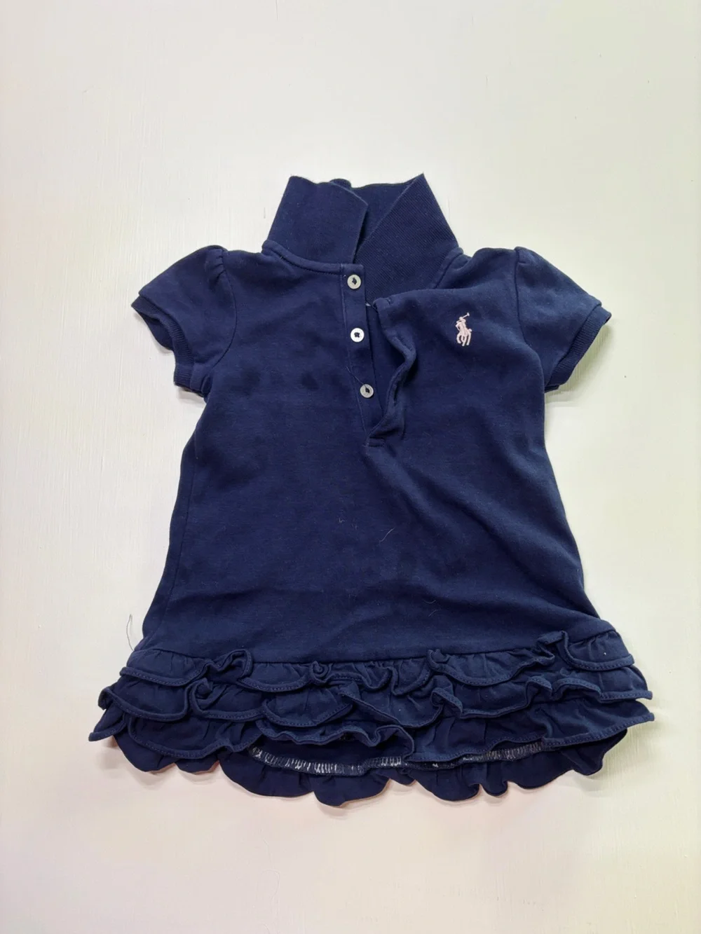 Ralph Lauren Baby Girls 9M Navy Polo Dress Ruffle Romper Preppy